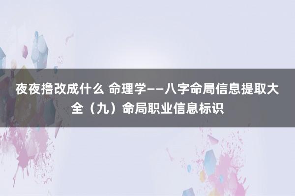 夜夜撸改成什么 命理学——八字命局信息提取大全（九）命局职业信息标识